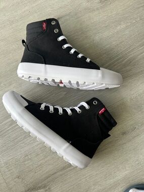 Levi's Black High-Top Canvas Sneakers with White Sole and Red Tab